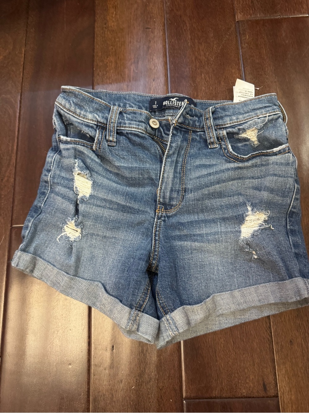 Hollister Women's Ripped Rolled-Hem Denim Shorts - Medium Blue